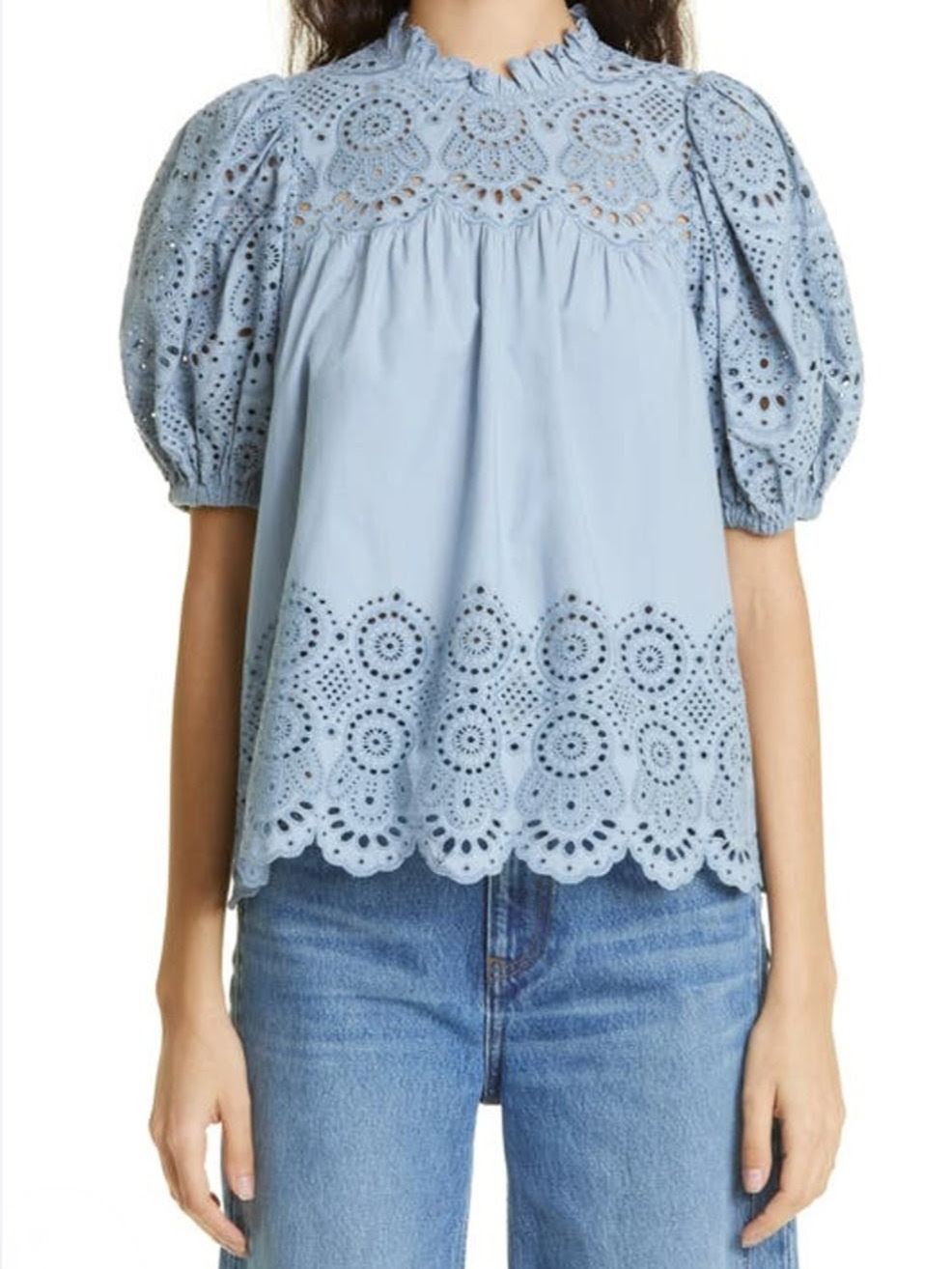 Ulla Johnson Mischa Cotton Eyelet Detail Top In Celestine - Size 4